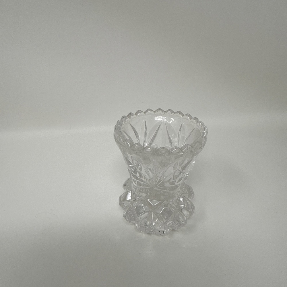 Vintage Cut Glass Bud Vase Leaded Crystal Fluted Toothpick Holder 3.80"H 2.50" W